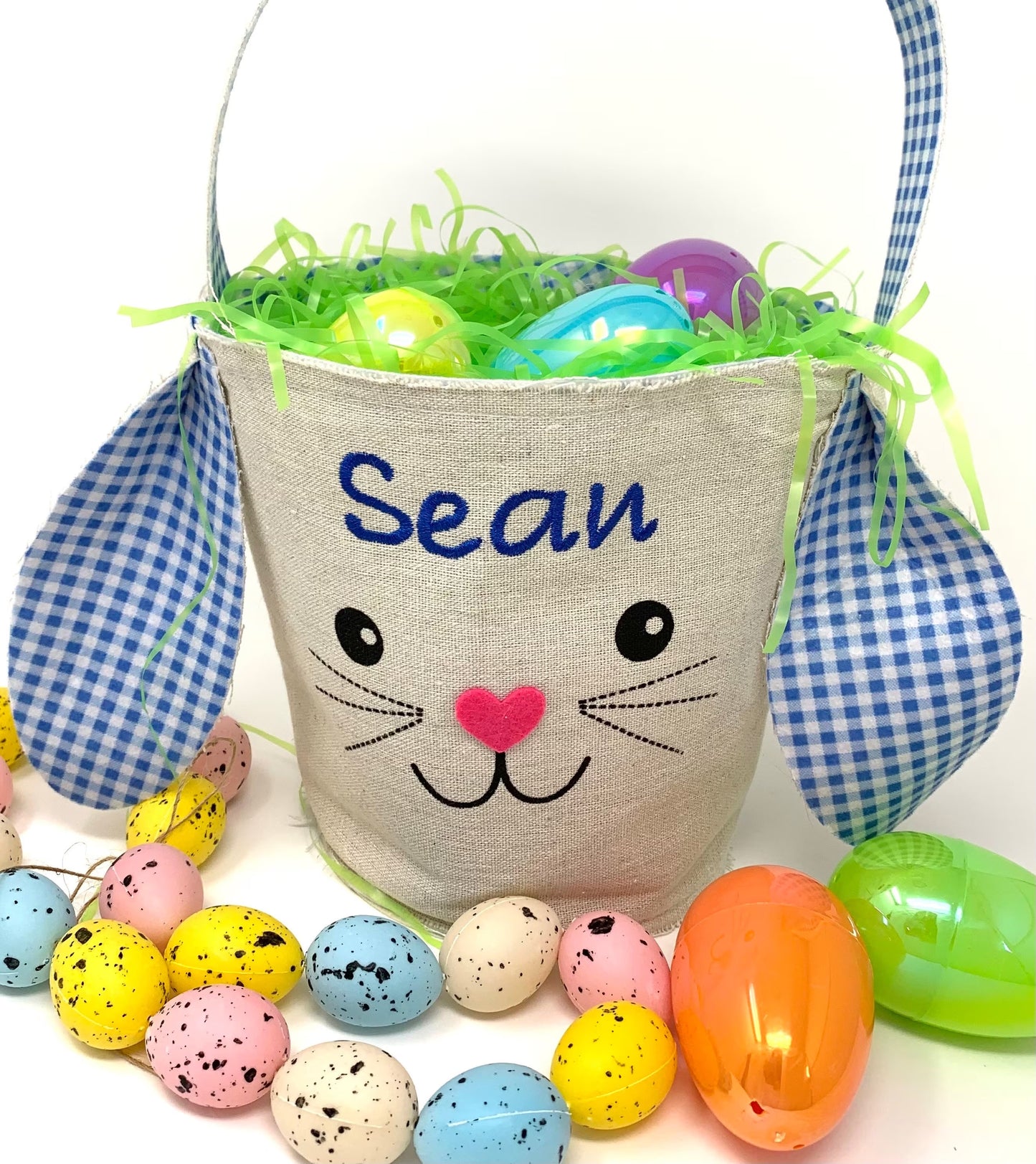Easter Bunny Basket, Canvas Easter Basket with Custom Embroidery Personalization, Child’s name