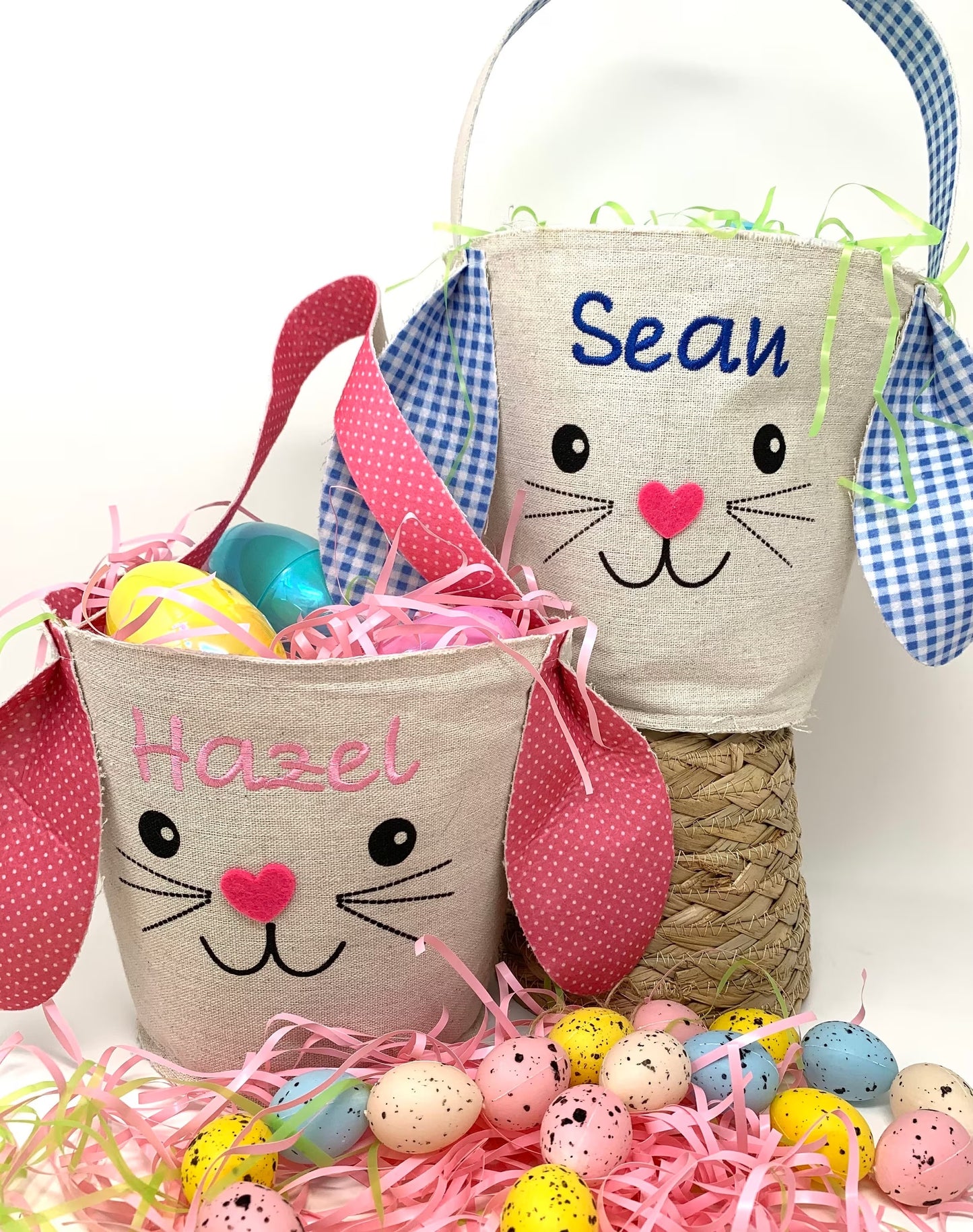 Easter Bunny Basket, Canvas Easter Basket with Custom Embroidery Personalization, Child’s name