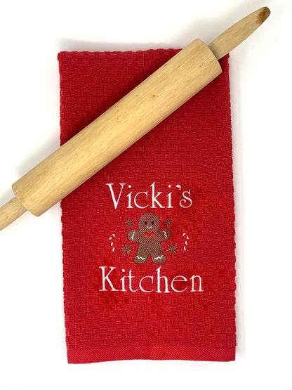 Personalized Red Gingerbread Christmas Towel