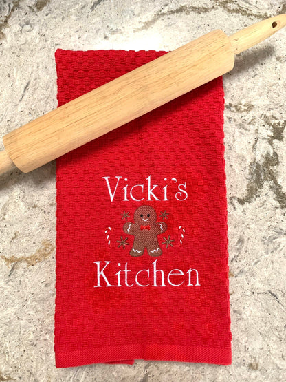 Personalized Red Gingerbread Christmas Towel