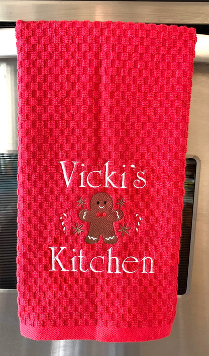 Personalized Red Gingerbread Christmas Towel