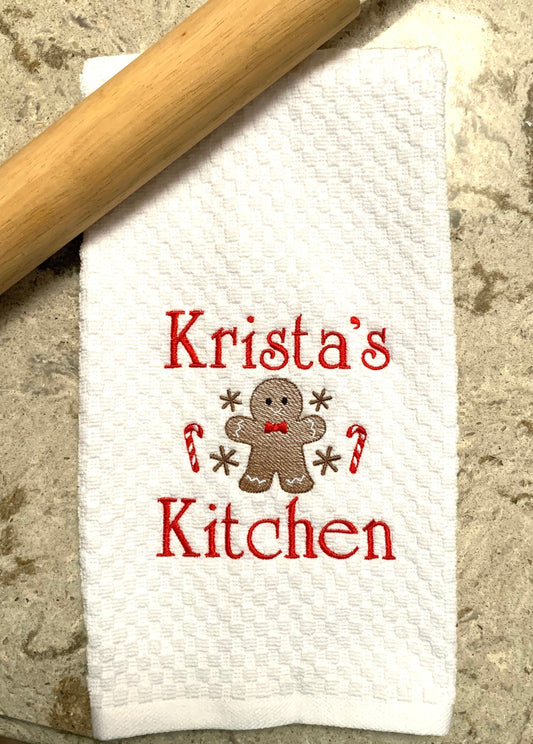 Personalized White Gingerbread Christmas Towel