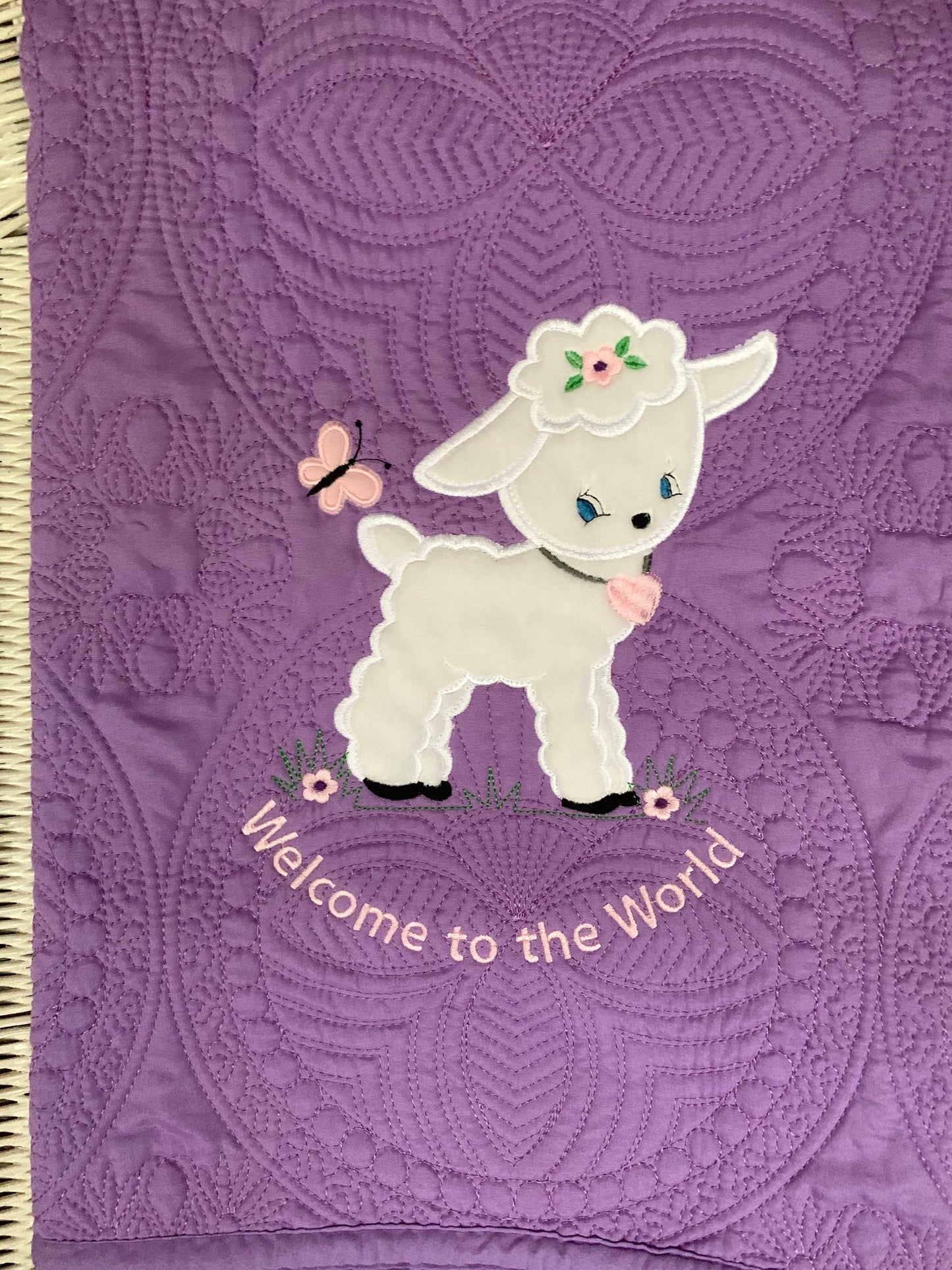 Personalized Baby Girl Applique Lamb Quilt