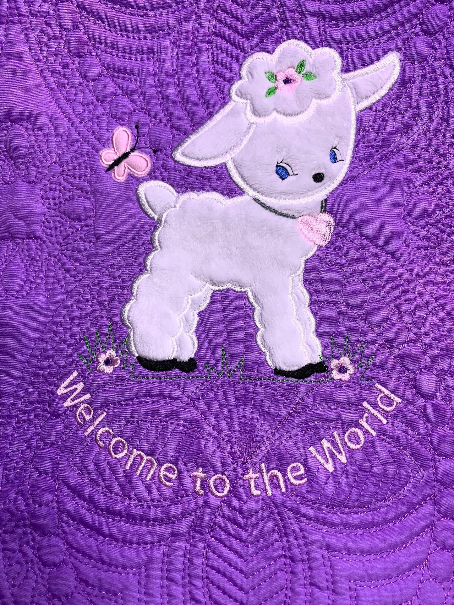 Personalized Baby Girl Applique Lamb Quilt