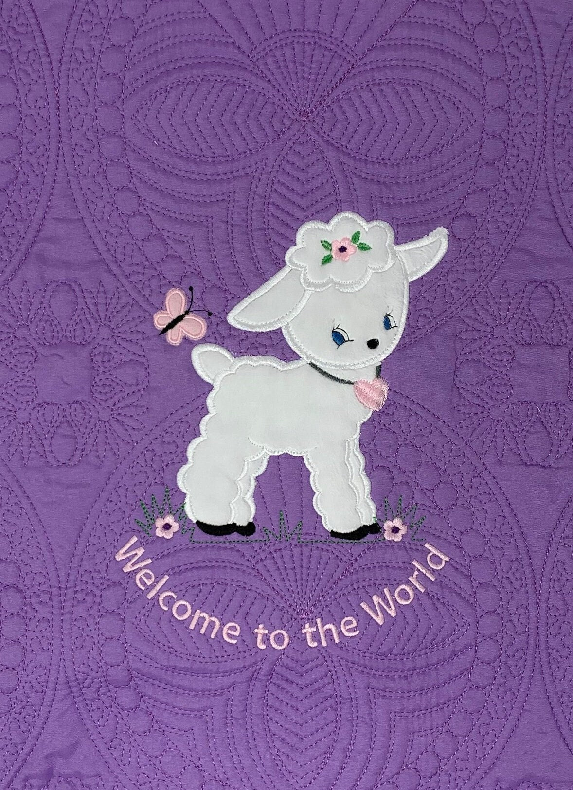 Personalized Baby Girl Applique Lamb Quilt