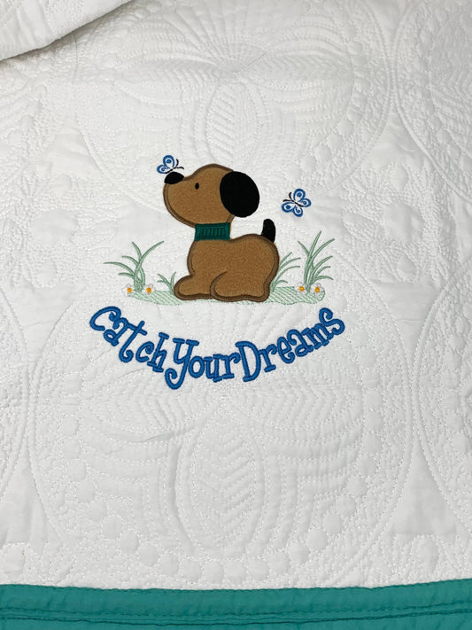 Personalized Baby Boy Applique Puppy Dog Quilt