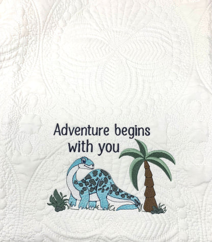 Dinosaur Boy Quilt, Personalized, Baby Blanket, Brown Quilt, New Baby Gift, Embroidered Name, Custom Baby Quilt