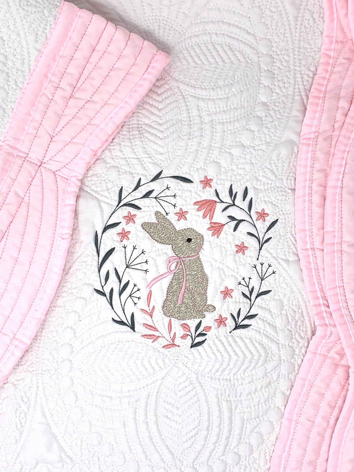 Personalized Baby Girl Pink Bunny Quilt