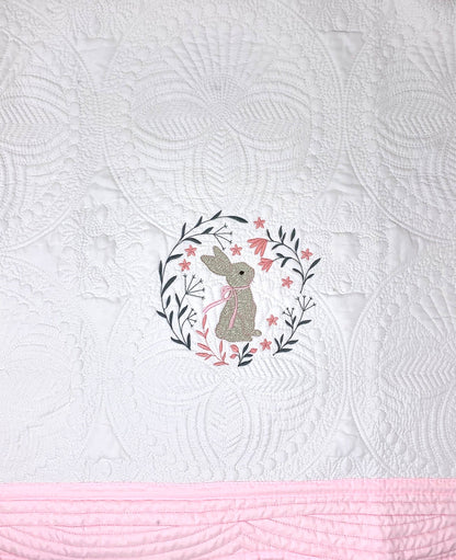 Personalized Baby Girl Pink Bunny Quilt