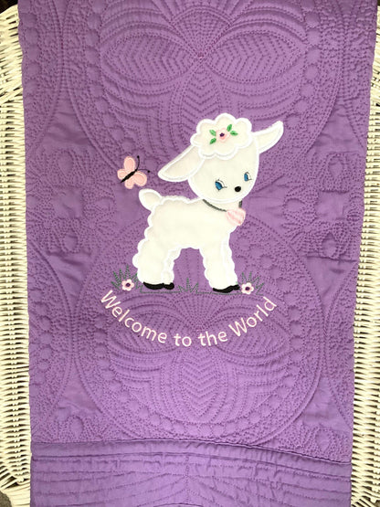 Personalized Baby Girl Applique Lamb Quilt