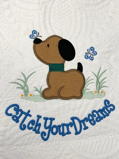 Personalized Baby Boy Applique Puppy Dog Quilt