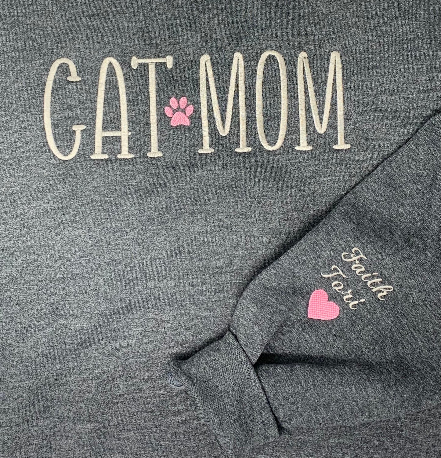 Cat Mom sweatshirt, personalized shirt, Custom embroidery, Heather Gray, Cat Lover Gift