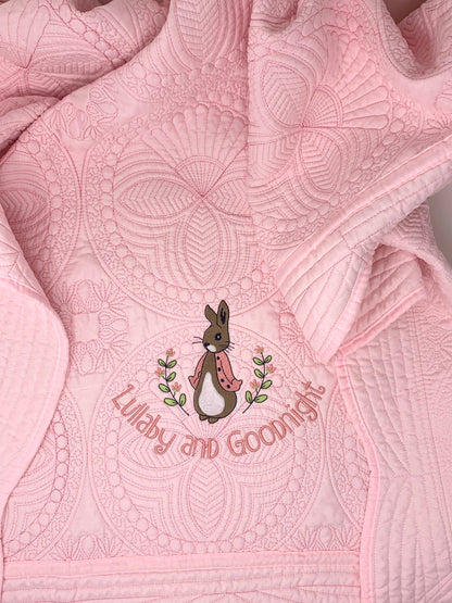 Bunny Baby Girl Quilt, Personalized, Baby Blanket, Pink Quilt, New Baby Gift, Embroidered Name, Custom Baby Quilt, Baby's Name
