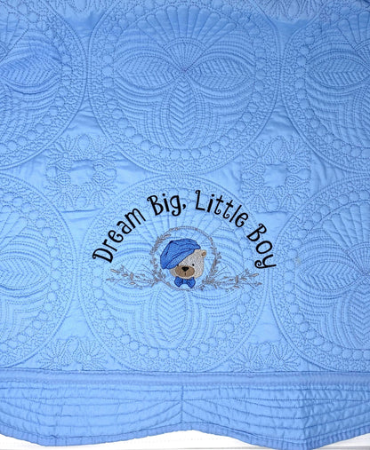 Personalized Blue Baby Boy Bear Quilt