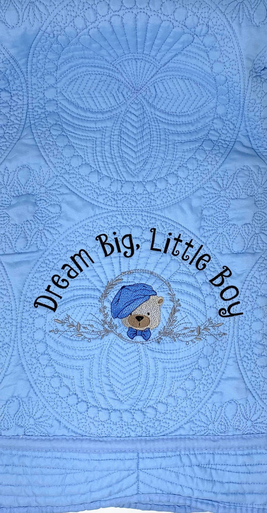 Personalized Blue Baby Boy Bear Quilt