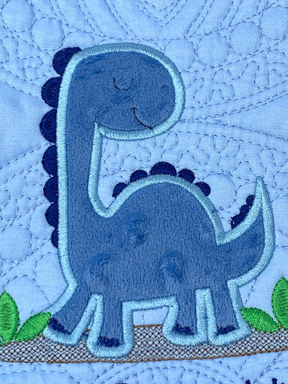 Personalized Blue Baby Boy Dinosaur Quilt