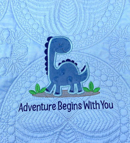 Personalized Blue Baby Boy Dinosaur Quilt