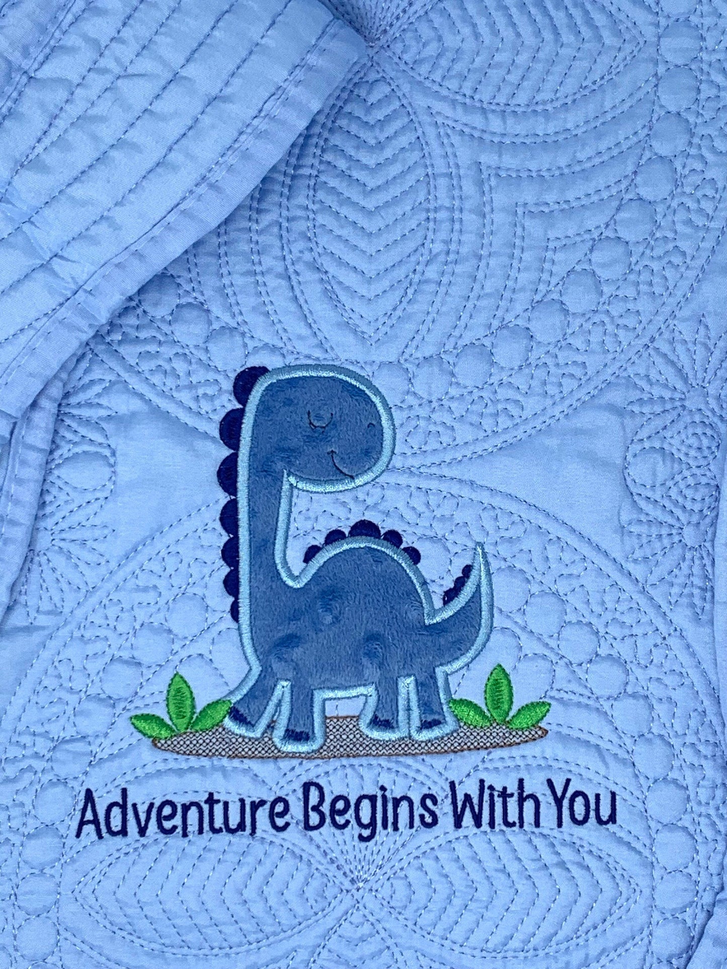 Personalized Blue Baby Boy Dinosaur Quilt