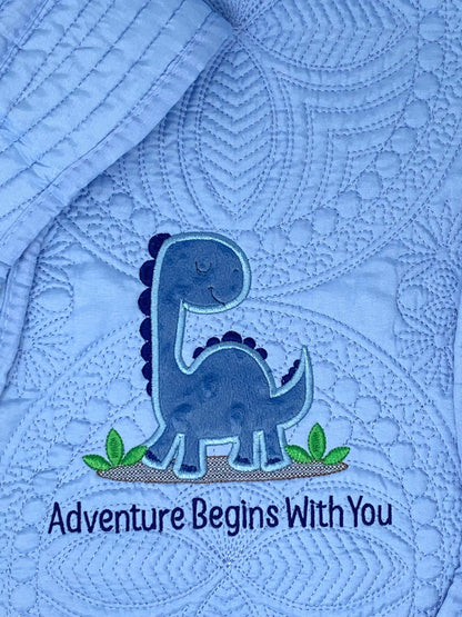 Personalized Blue Baby Boy Dinosaur Quilt