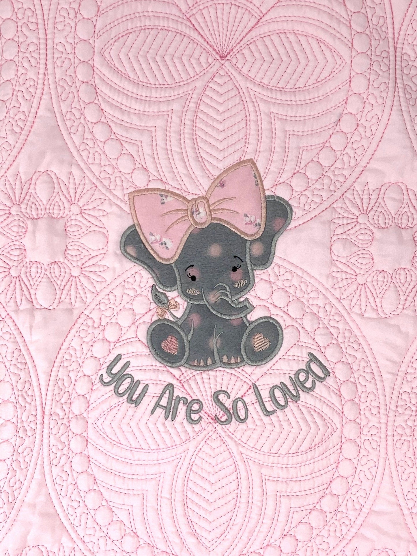 Elephant Baby Girl Quilt, Personalized, Applique, Baby Blanket, Scallop Pink Quilt, New Baby Gift, Embroidered Name, Custom Baby Quilt