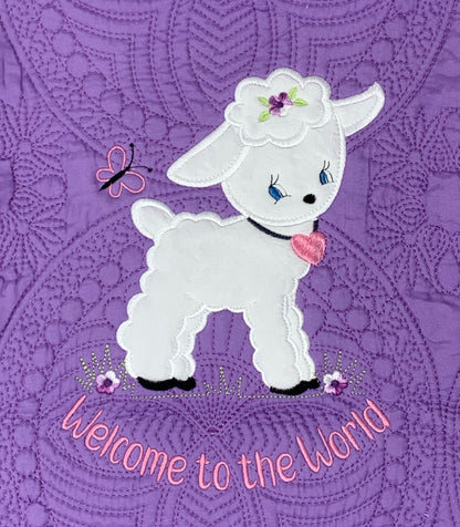 Personalized Purple Baby Girl Lamb Quilt