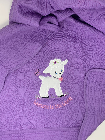 Personalized Purple Baby Girl Lamb Quilt