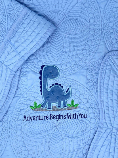 Personalized Blue Baby Boy Dinosaur Quilt