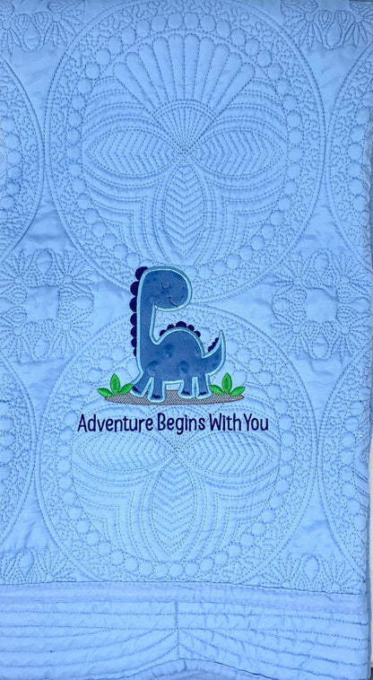 Personalized Blue Baby Boy Dinosaur Quilt