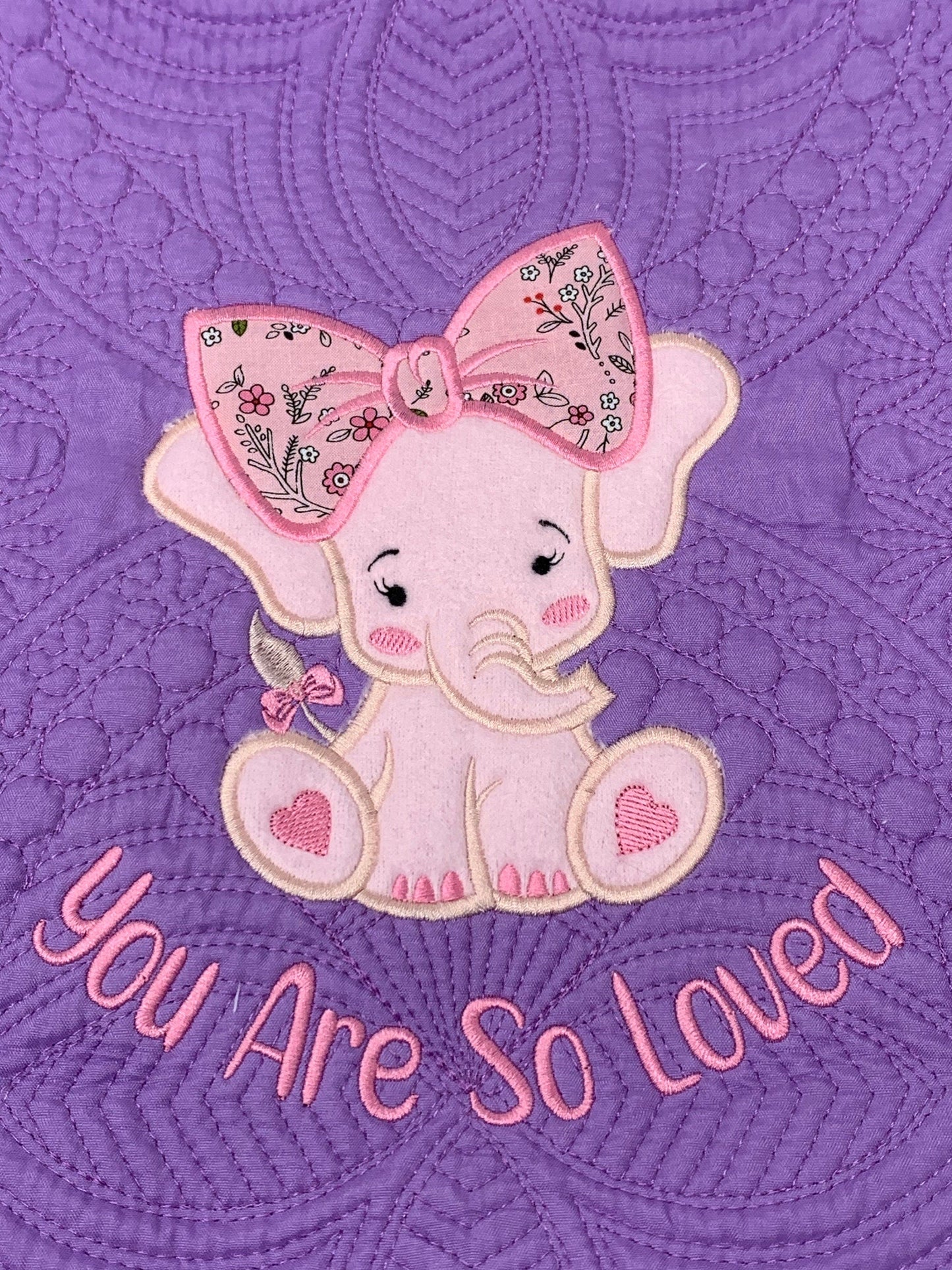 Elephant Baby Girl Quilt, Personalized, Applique, Baby Blanket, Scallop Purple Quilt, New Baby Gift, Embroidered Name, Custom Baby Quilt