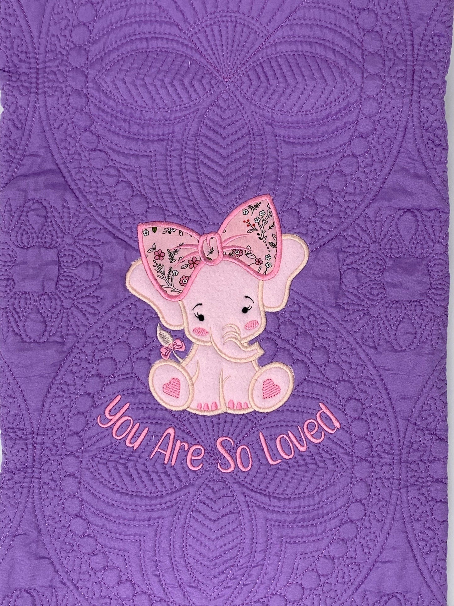 Elephant Baby Girl Quilt, Personalized, Applique, Baby Blanket, Scallop Purple Quilt, New Baby Gift, Embroidered Name, Custom Baby Quilt