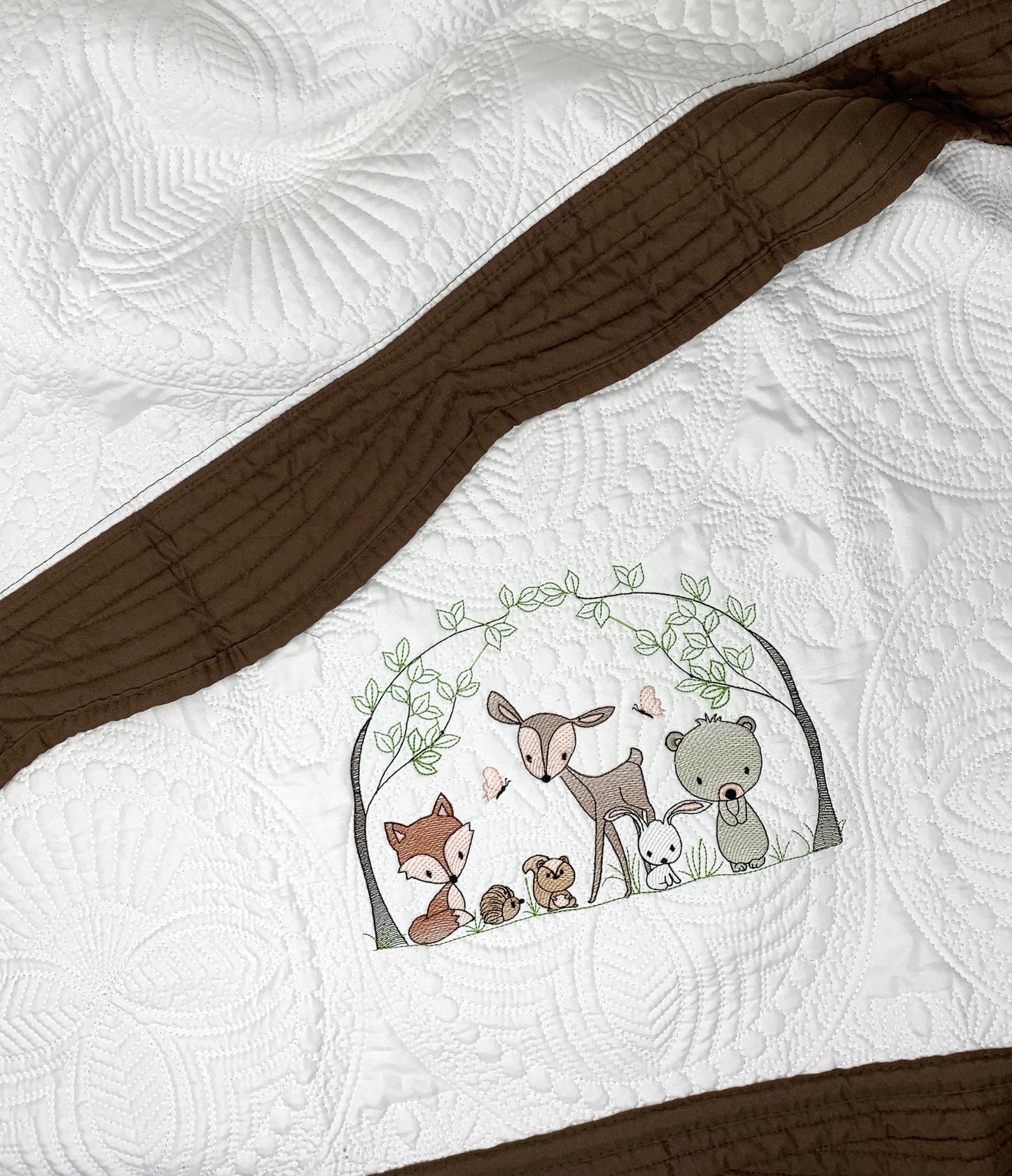 Personalized Baby Quilt, Forest Animals,  Baby Blanket, Brown Quilt, New Baby Gift, Boy, Girl, Gender Neutral, Embroidered Name, Custom Baby