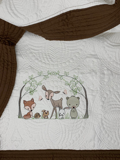 Personalized Baby Quilt, Forest Animals,  Baby Blanket, Brown Quilt, New Baby Gift, Boy, Girl, Gender Neutral, Embroidered Name, Custom Baby