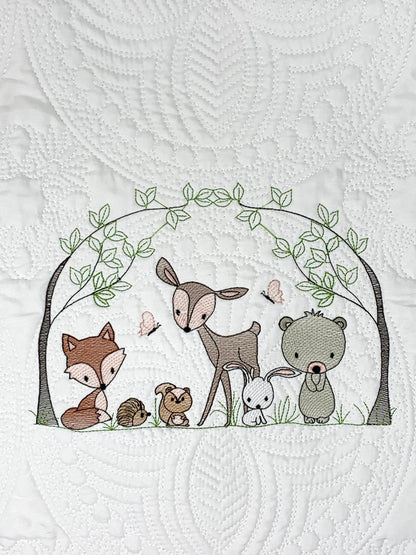 Personalized Baby Quilt, Forest Animals,  Baby Blanket, Brown Quilt, New Baby Gift, Boy, Girl, Gender Neutral, Embroidered Name, Custom Baby