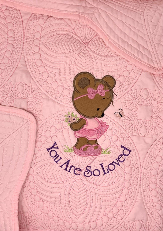 Personalized Baby Girl Ballet Bear Quilt